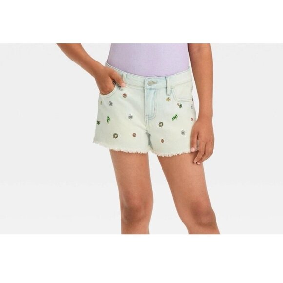 Art Class Girl's Mid Rise Light Wash Embroidered Cut Off Jean Shorts Size L 1012 - Picture 1 of 11